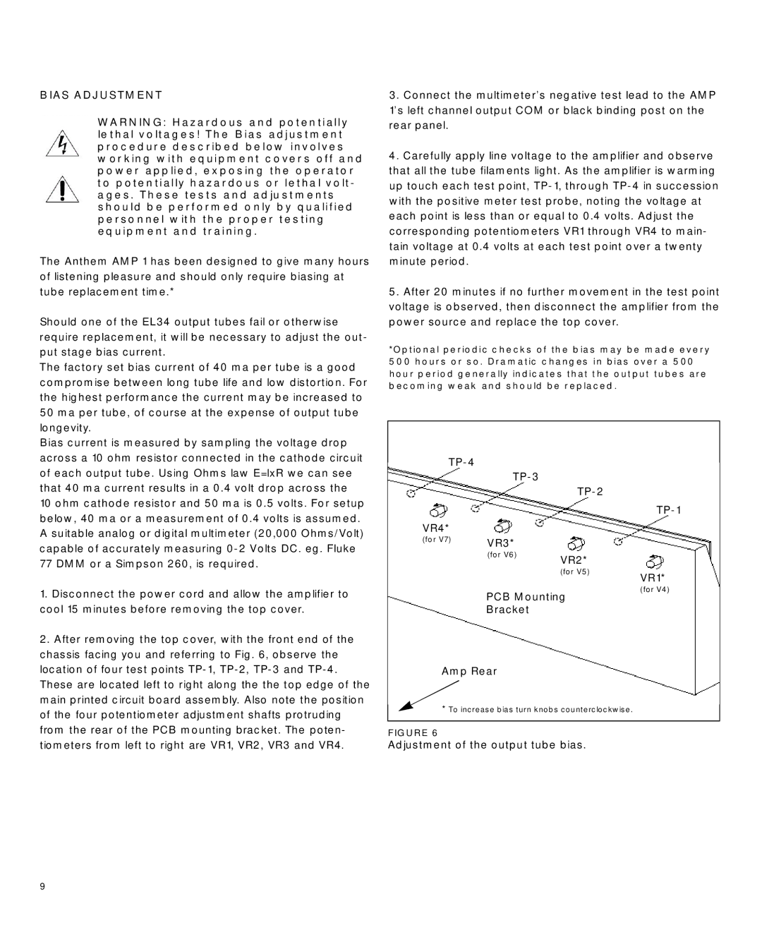 Anthem Audio Amp 1 manual Bias Adjustment 