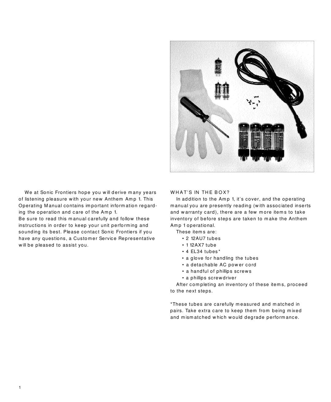 Anthem Audio Amp 1 manual WHAT’S in the BOX? 