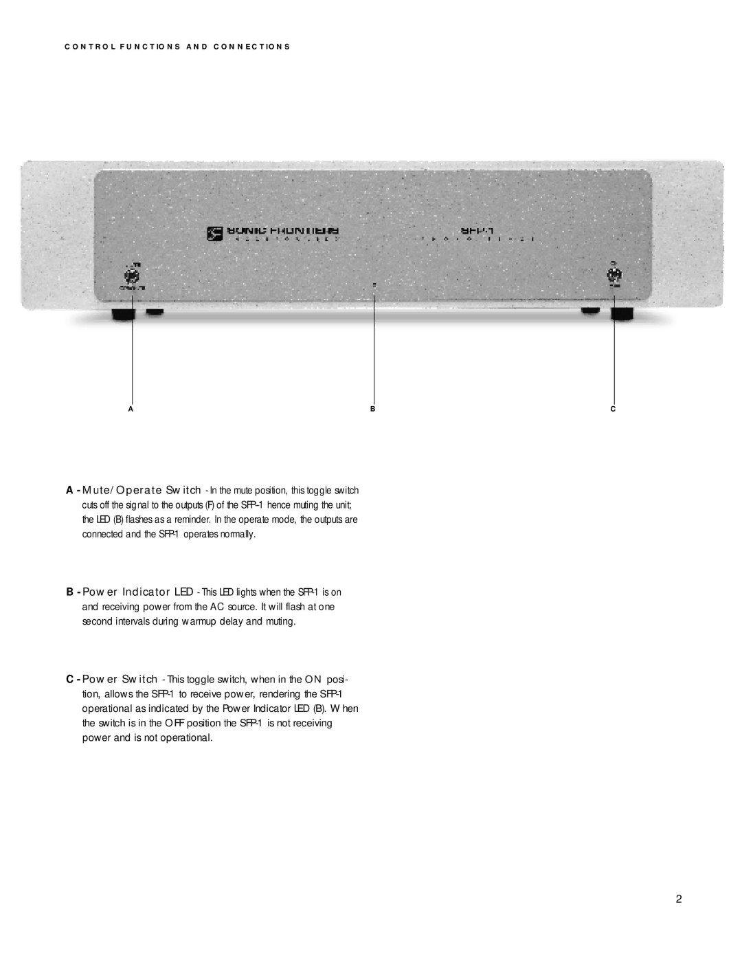 Anthem Audio SFP-1 owner manual Control Functions and Connections 