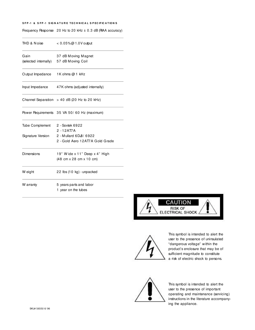 Anthem Audio SFP-1 owner manual 35 VA 50/60 Hz maximum 