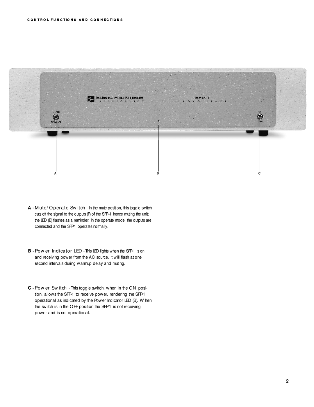 Anthem Audio SFP-1 owner manual Control Functions And Connections 