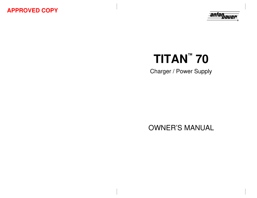 Anton/Bauer 70 owner manual Titan 