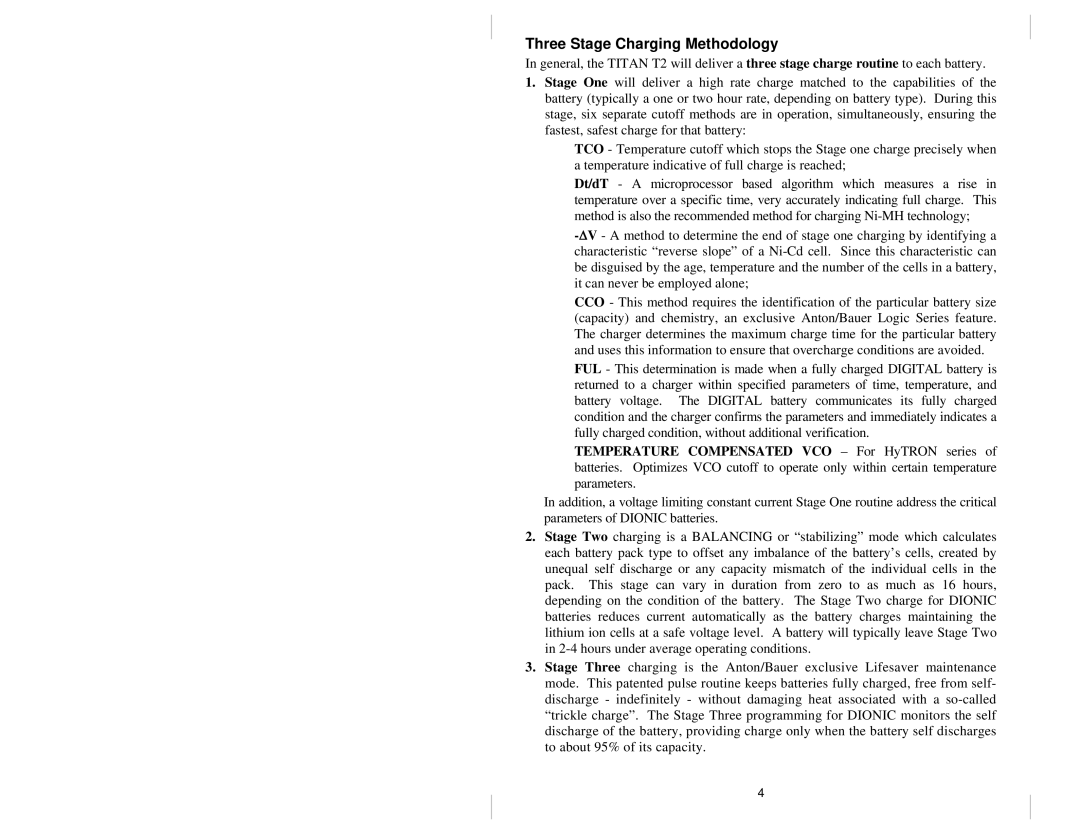 Anton/Bauer T2 owner manual Three Stage Charging Methodology 