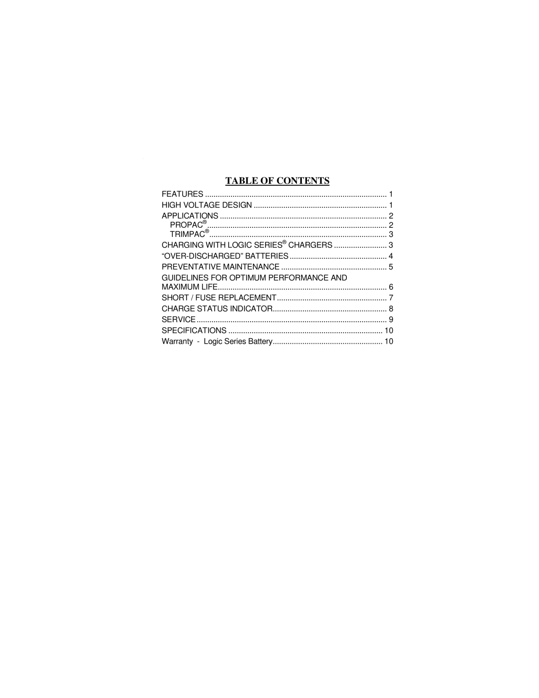 Anton/Bauer Trimpac 13/14, ProPac 13/14 owner manual Table of Contents 