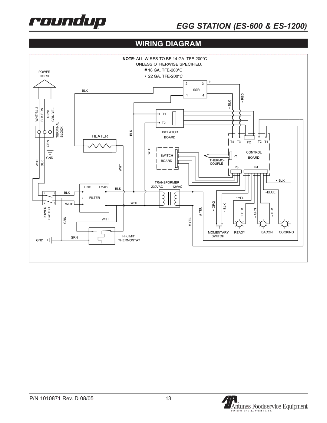 Antunes, AJ 9300572, 9300586, 9300582, 9300584, 9300580, 9300576, 9300570 owner manual Wiring Diagram, Unless Otherwise Specified 