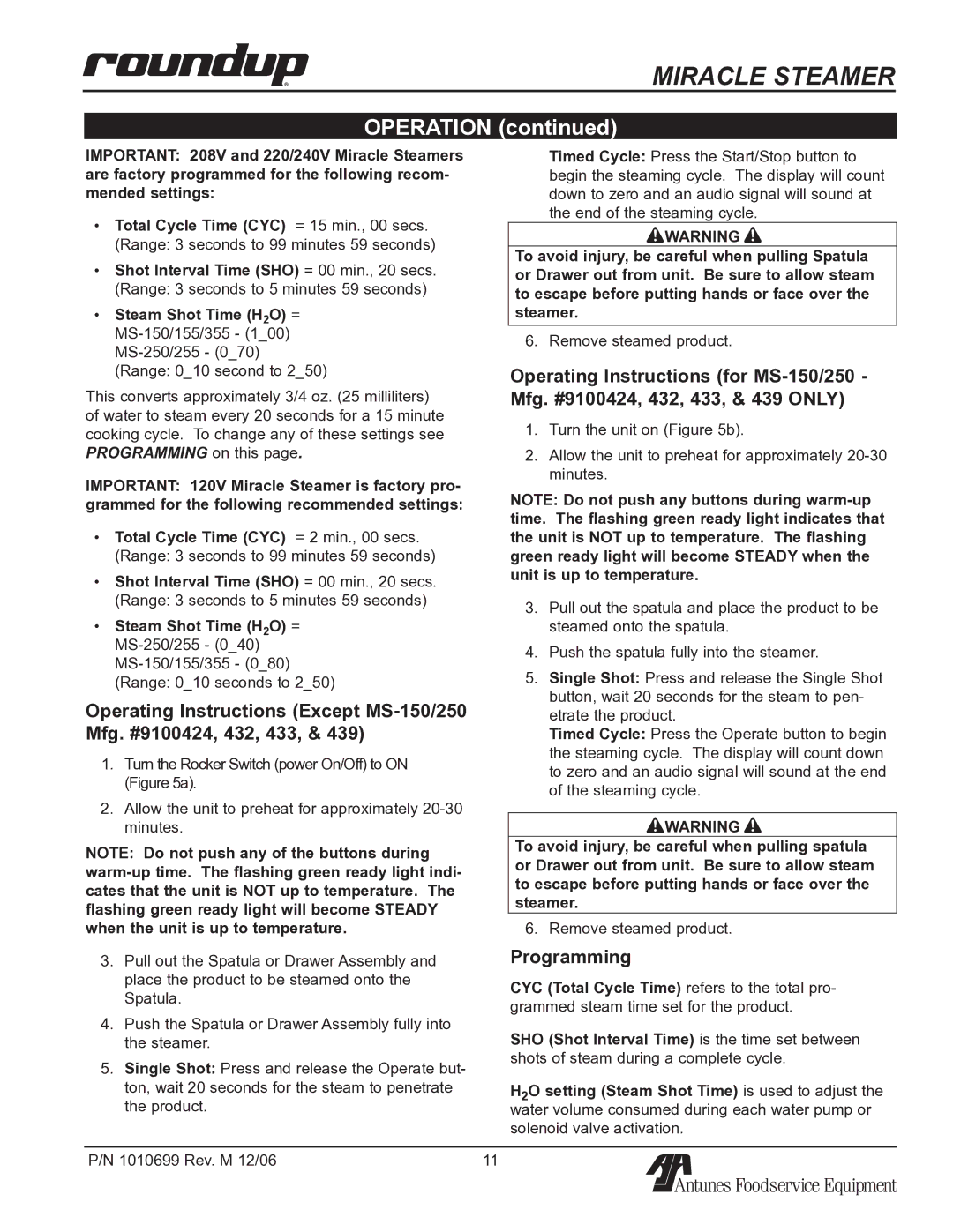 Antunes, AJ MS-150/155 owner manual Operation, Programming 