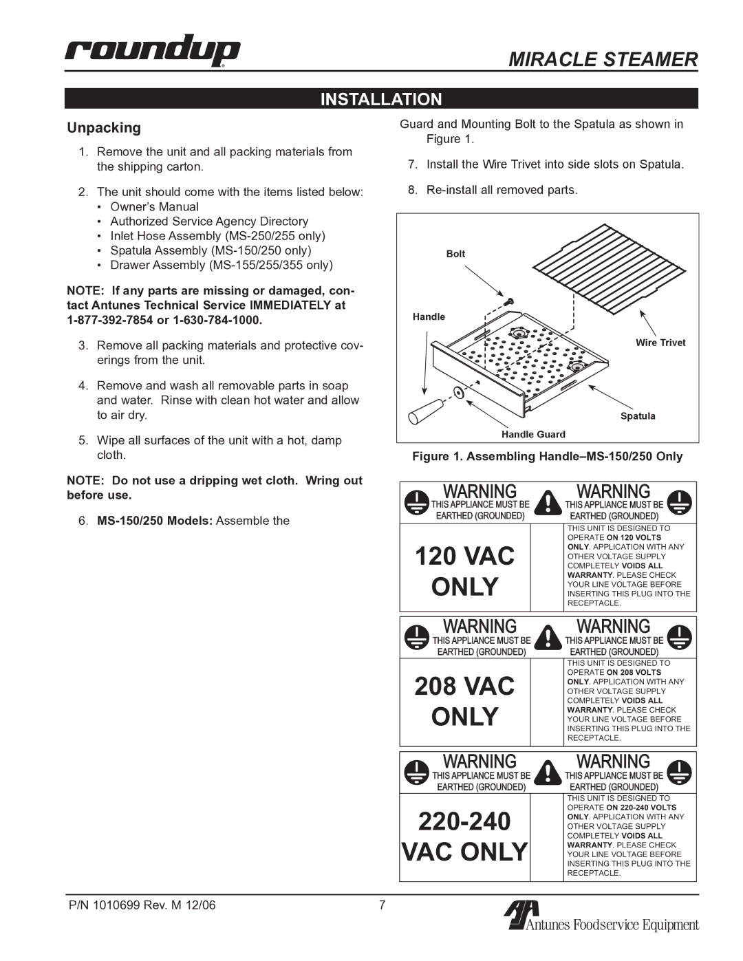 Antunes, AJ MS-150/155 owner manual Installation, Unpacking 