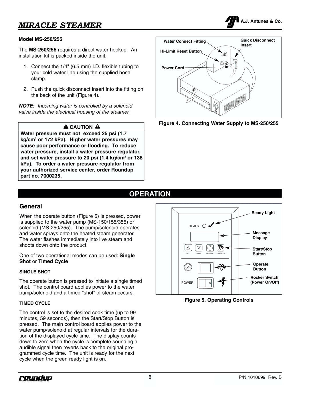 Antunes, AJ MS-355 owner manual Operation, Model MS-250/255 