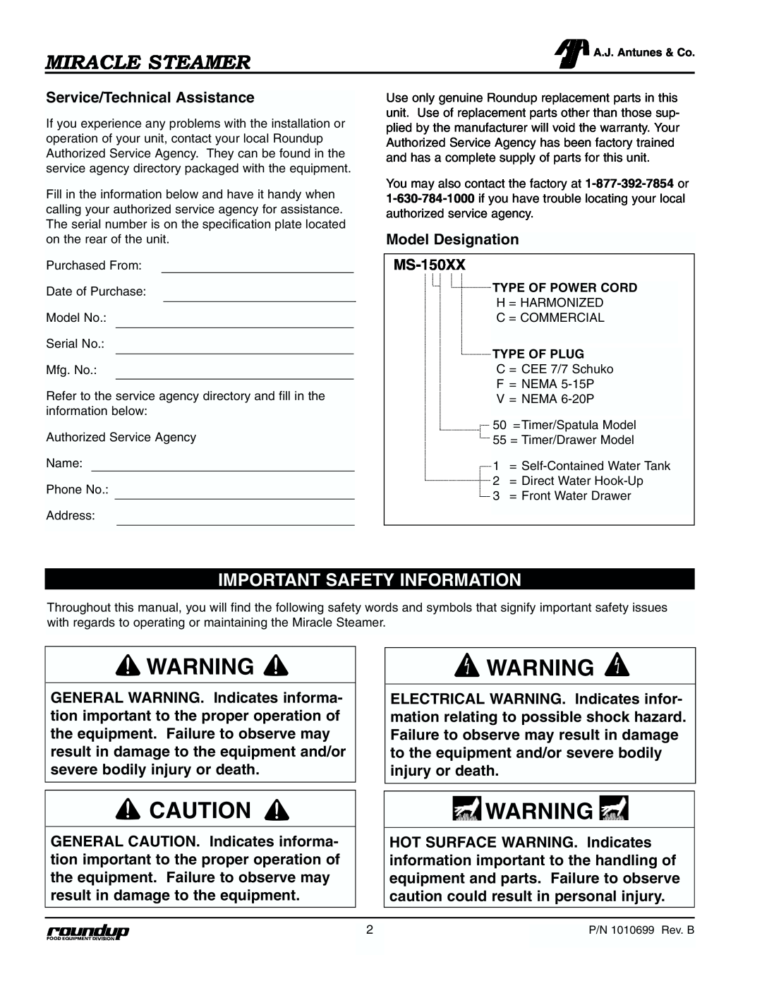 Antunes, AJ MS-250/255, MS-355 owner manual Important Safety Information, Miracle Steamer 