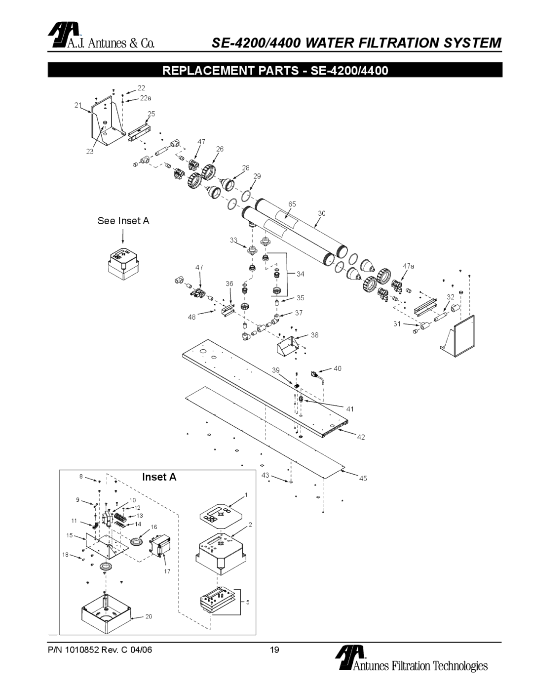 Antunes, AJ owner manual Replacement Parts SE-4200/4400, Inset a 