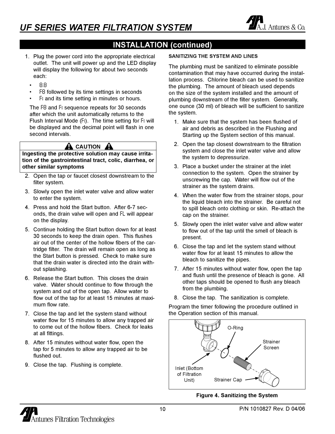 Antunes, AJ UF-420/440 owner manual Sanitizing the System 