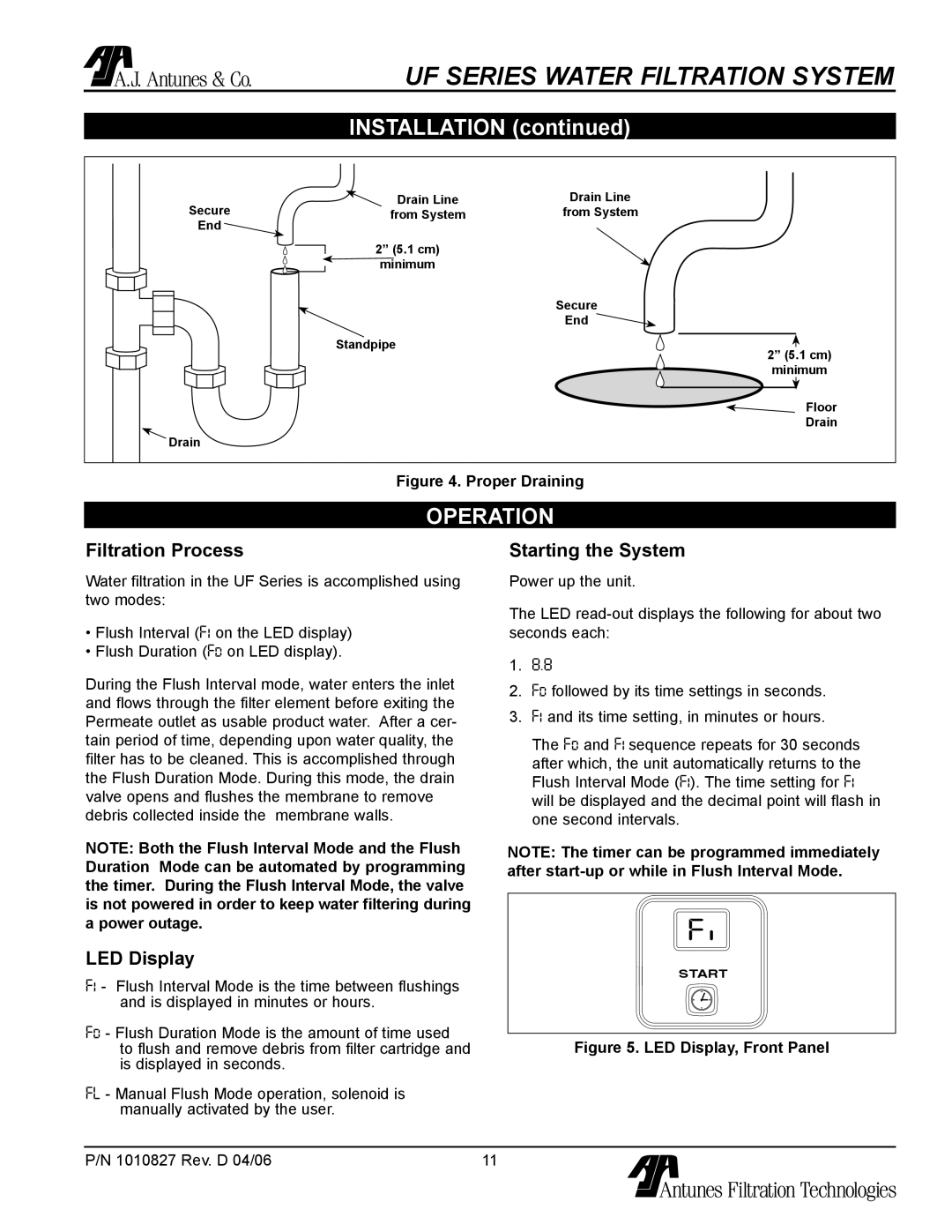 Antunes, AJ UF-420/440 owner manual Operation, Filtration Process, LED Display, Starting the System 
