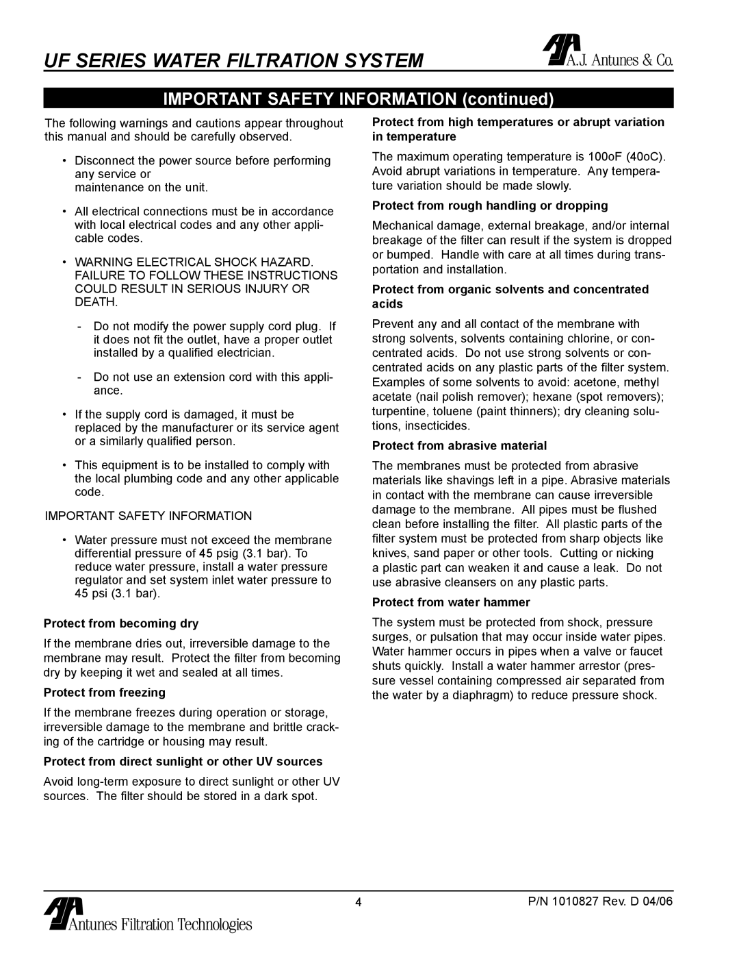 Antunes, AJ UF-420/440 owner manual Important Safety Information 