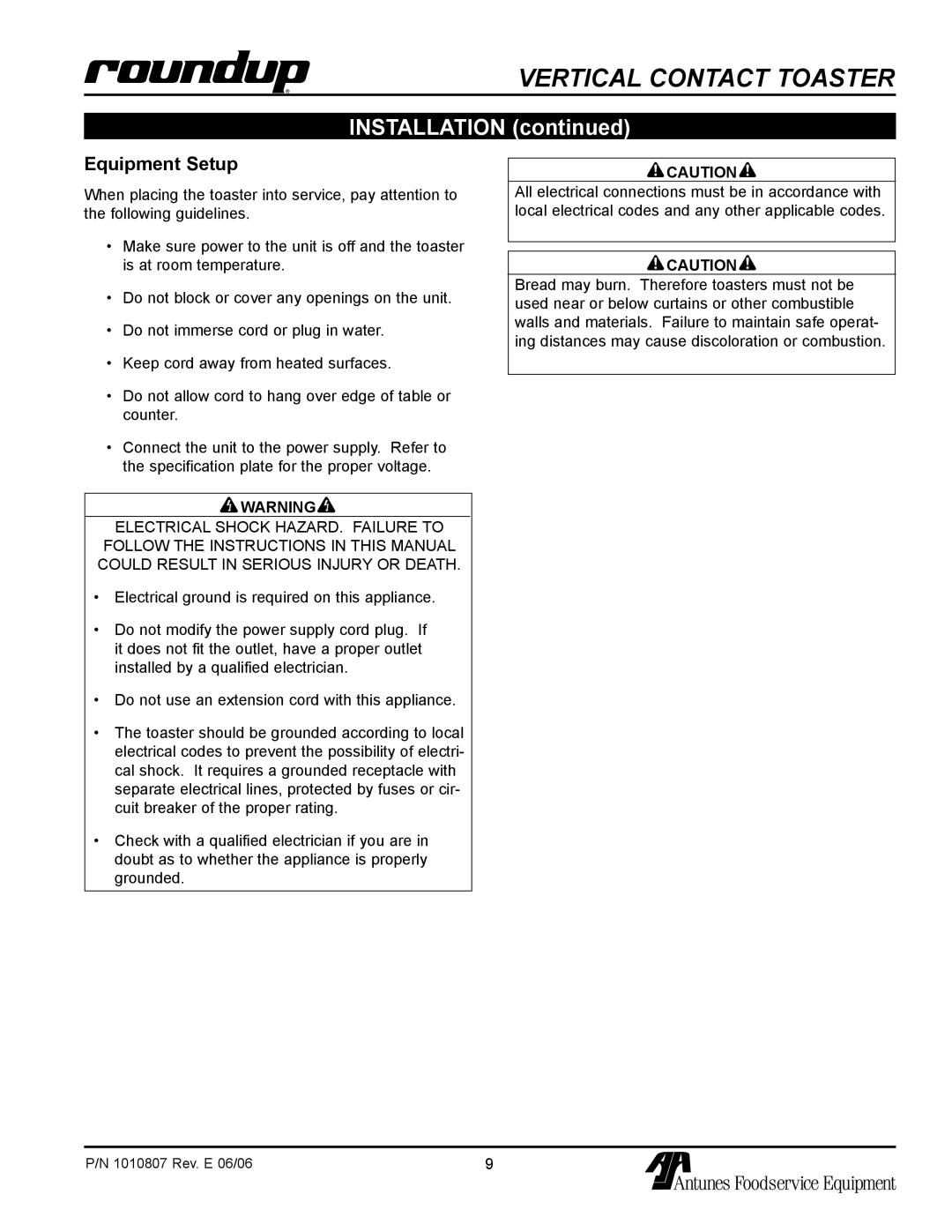 Antunes, AJ VCT-1000 owner manual Equipment Setup 