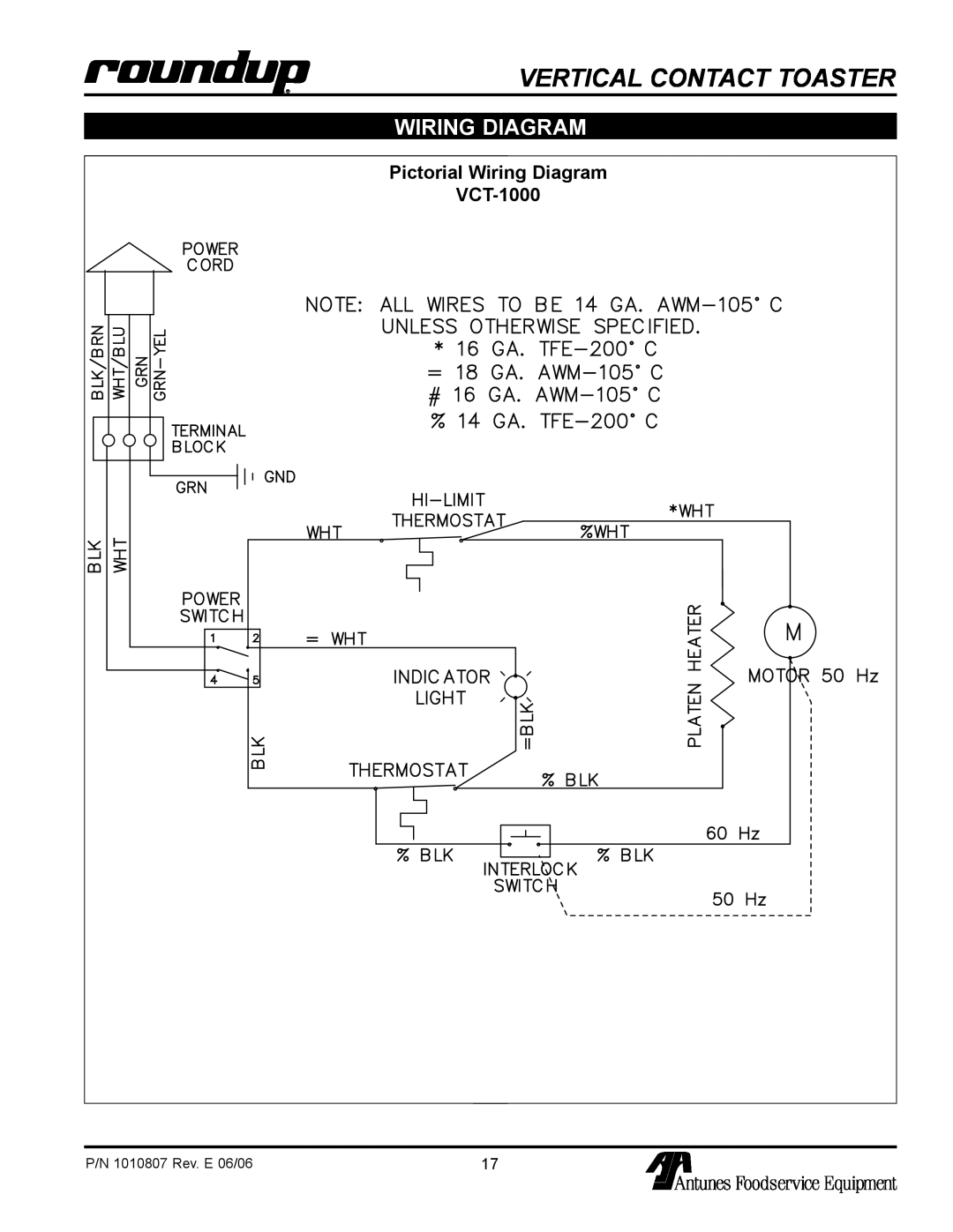 Antunes, AJ VCT-1000 Pictorial Wiring Diagram, NOTE ALL WIRES TO BE 14 GA. AWM -105C, Unless Otherwise Specified 