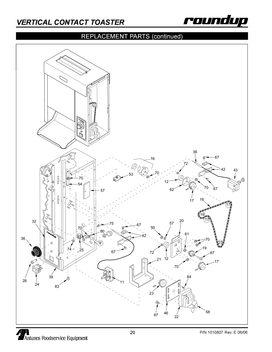 Antunes, AJ VCT-1000 owner manual Vertical Contact Toaster, REPLACEMENT PARTS continued 