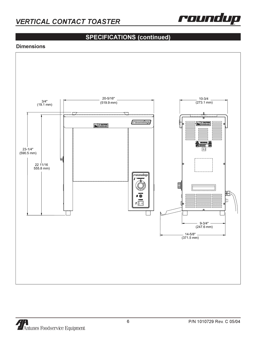 Antunes, AJ VCT-20, VCT-50, VCT-25 owner manual Specifications, Dimensions 