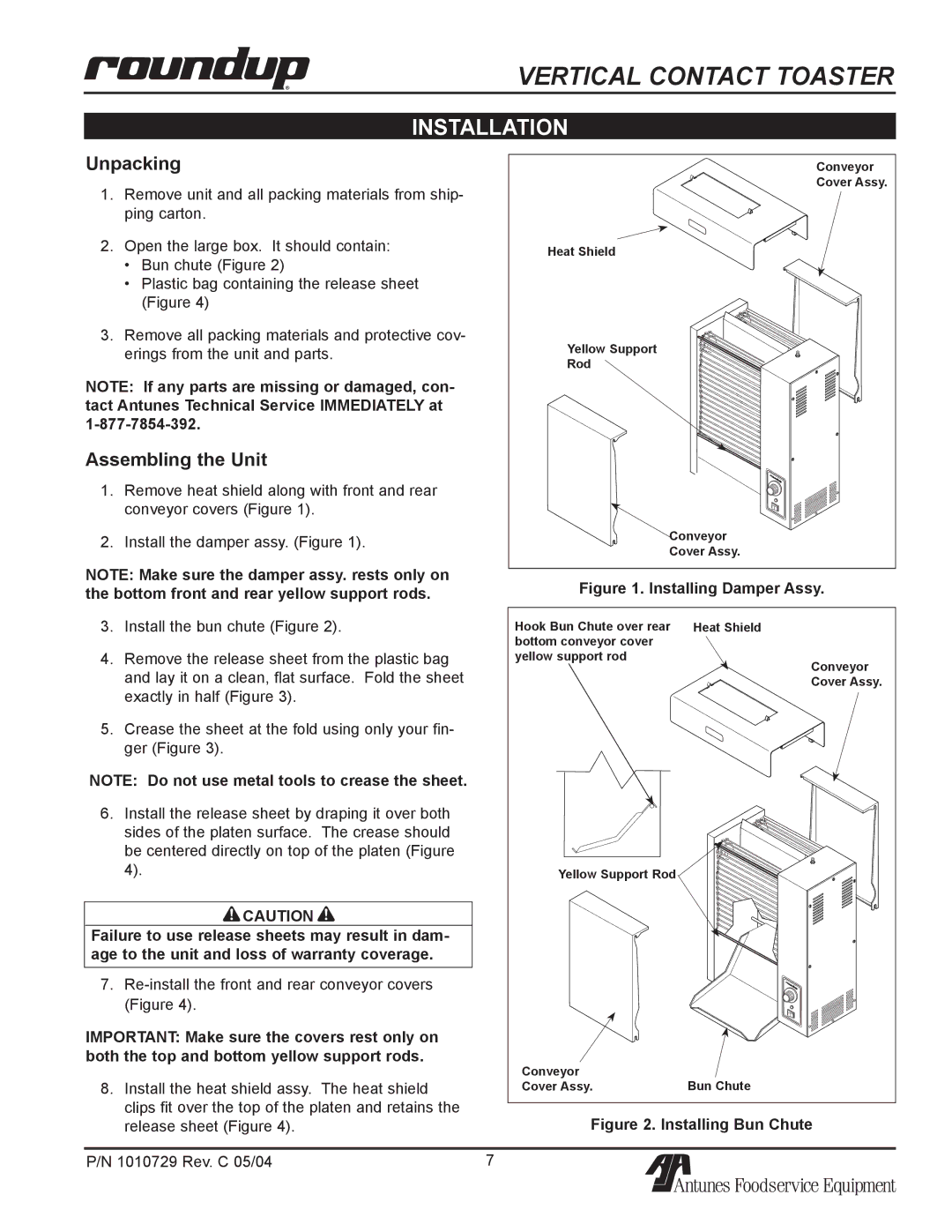 Antunes, AJ VCT-50, VCT-20, VCT-25 owner manual Installation, Unpacking, Assembling the Unit 