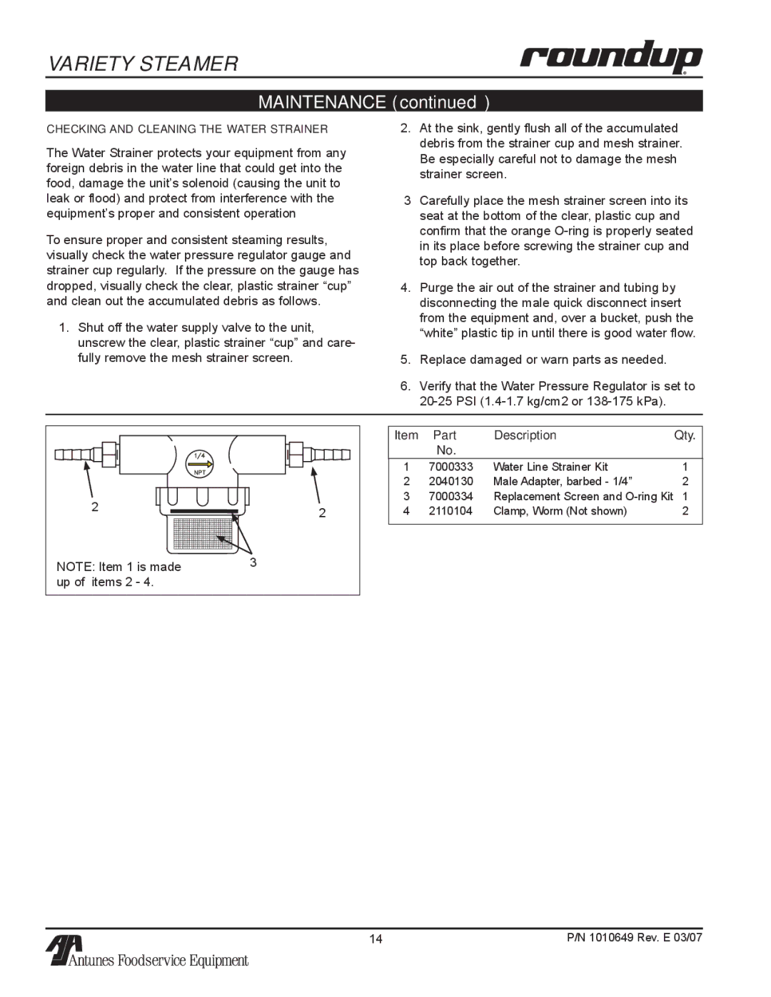 Antunes, AJ VS-200aSb owner manual Part Description Qty 