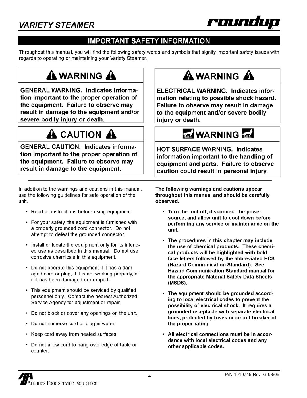 Antunes, AJ VS-350 owner manual Important Safety Information 