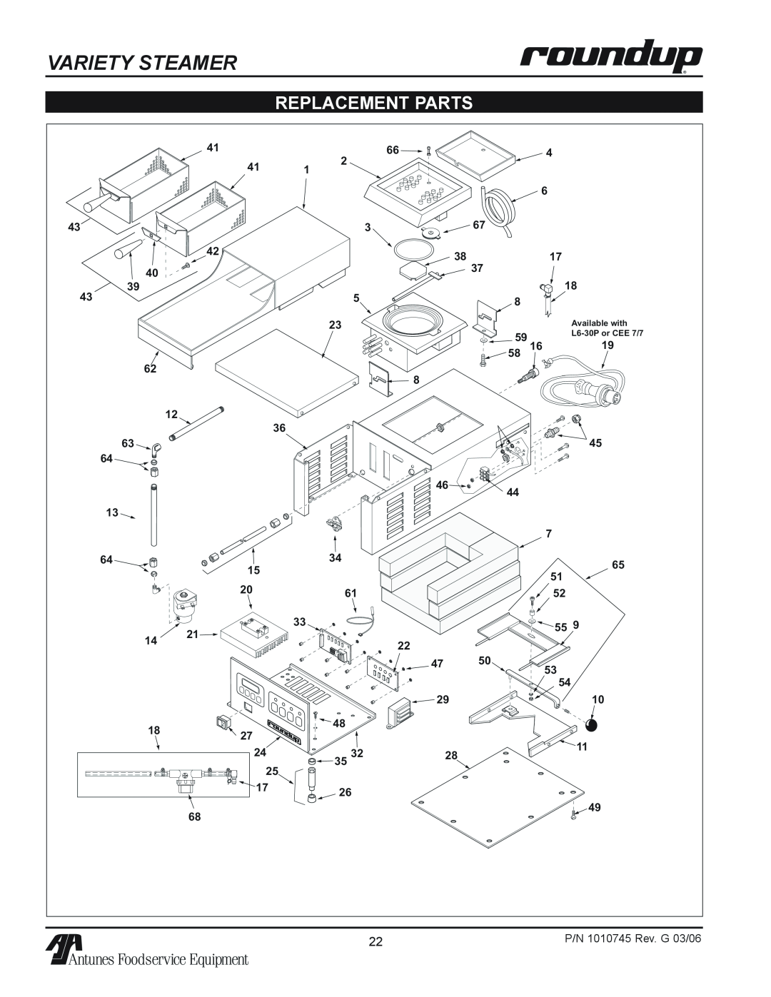 Antunes, AJ VS-350 owner manual Replacement Parts, Variety STeamer, P/N 1010745 Rev. G 03/06 