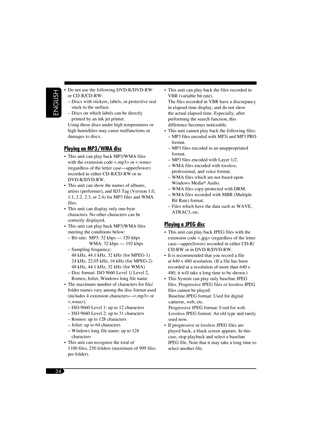 ANUBIS KV-MRD900 manual Playing an MP3/WMA disc, Playing a Jpeg disc 