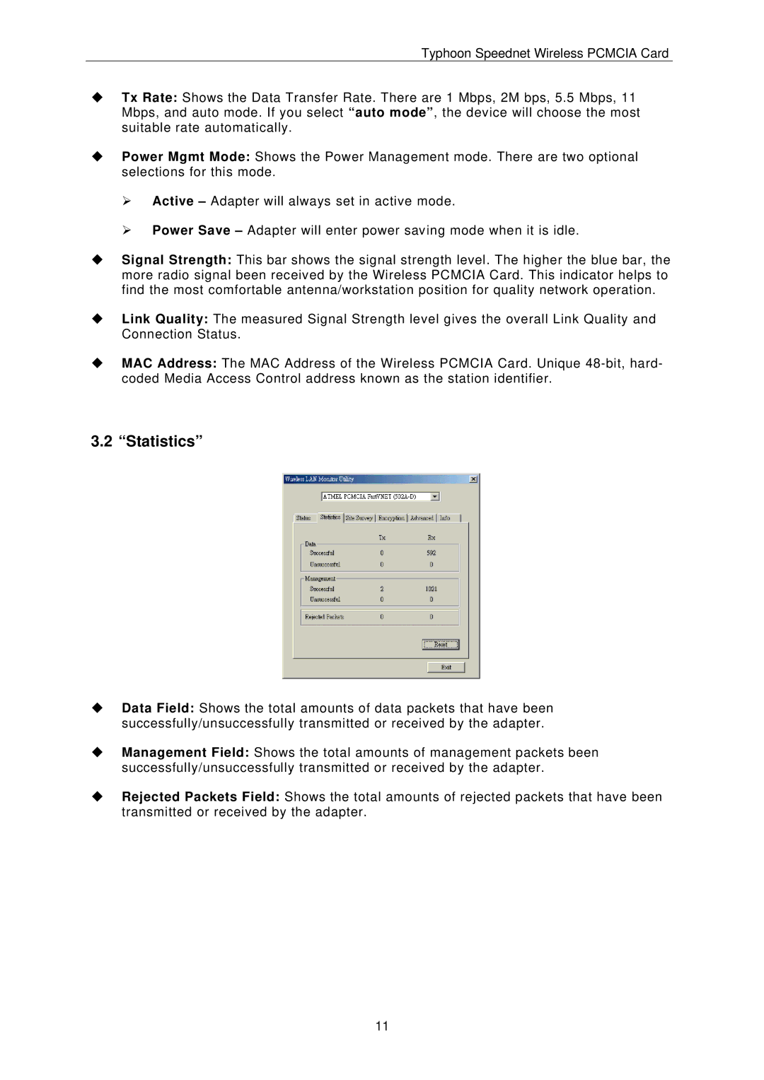 ANUBIS SPEEDNET WIRELESS PCMCIA CARD instruction manual Statistics 