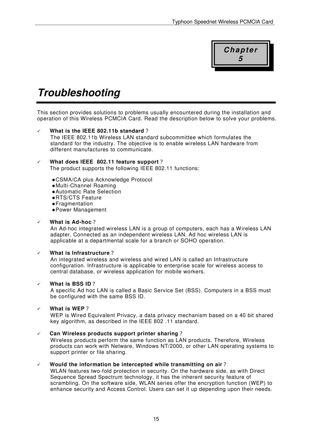 ANUBIS SPEEDNET WIRELESS PCMCIA CARD instruction manual Troubleshooting, What is the Ieee 802.11b standard 