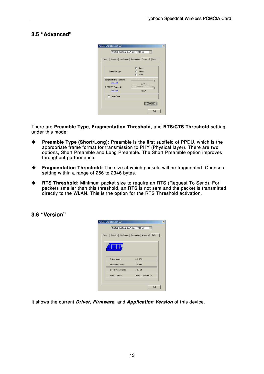 ANUBIS SPEEDNET WIRELESS PCMCIA CARD instruction manual 3.5 “Advanced”, 3.6 “Version” 