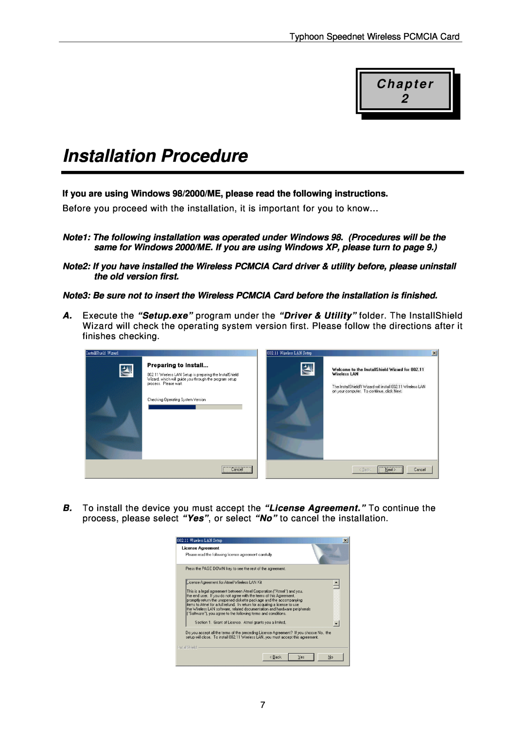 ANUBIS SPEEDNET WIRELESS PCMCIA CARD instruction manual Installation Procedure, C h a p t e r 