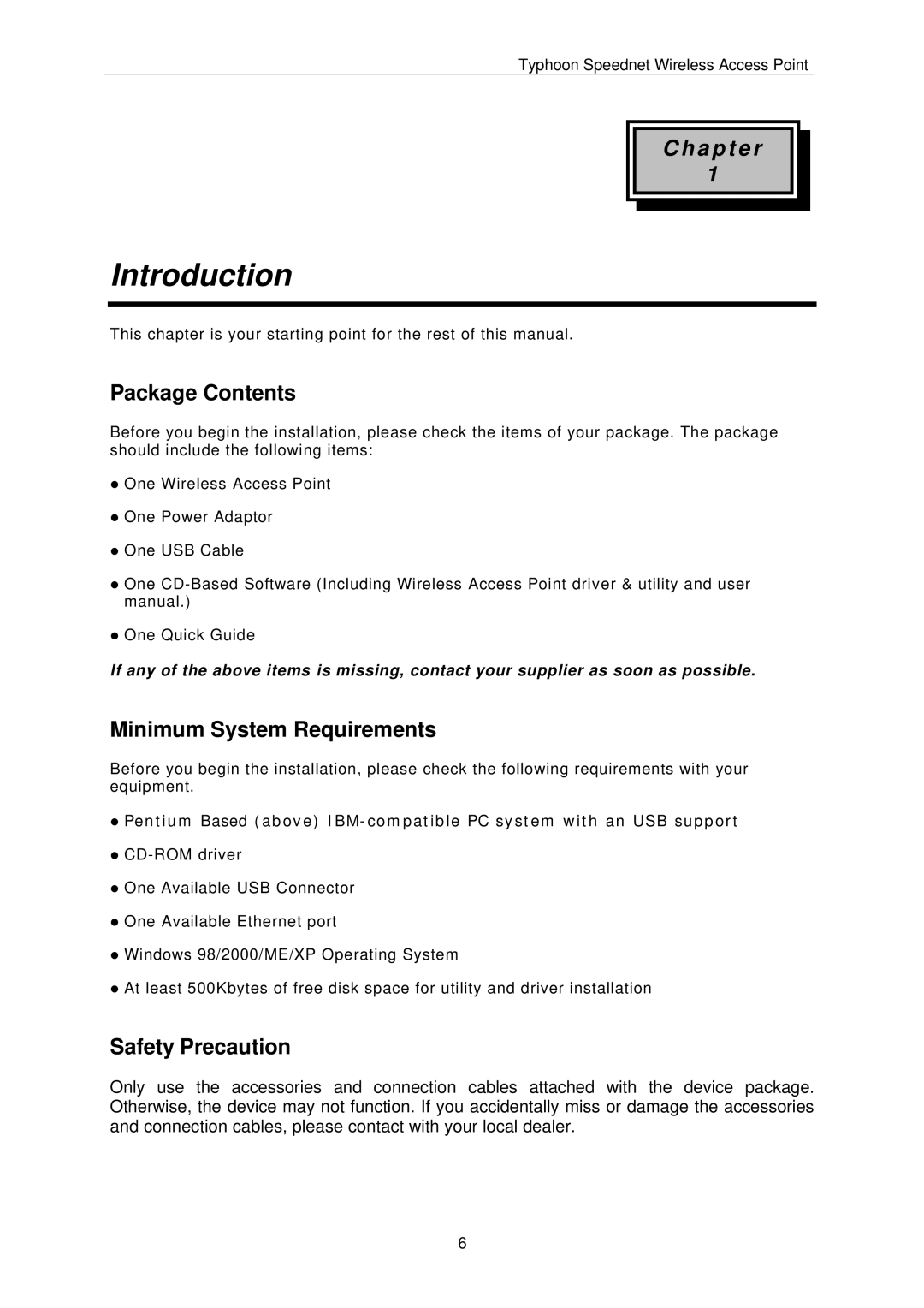 ANUBIS Wireless Access Point Introduction, Package Contents, Minimum System Requirements, Safety Precaution 