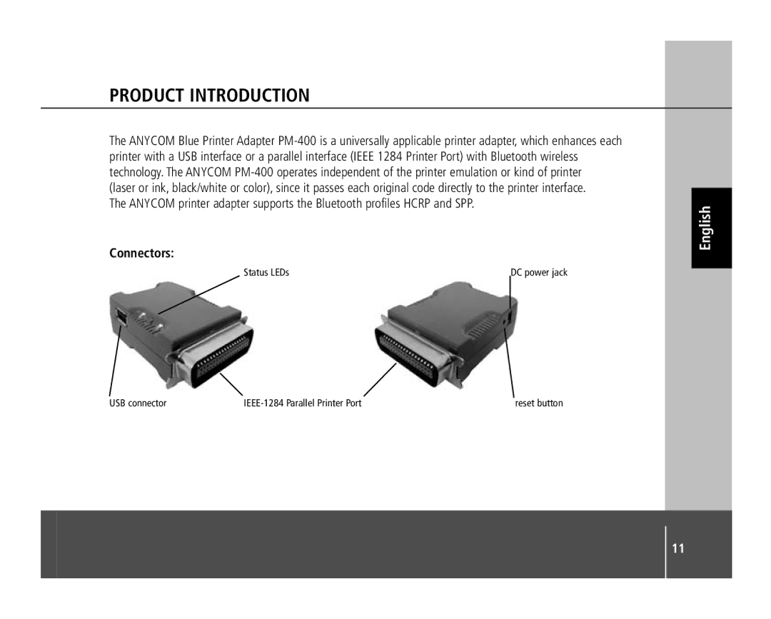 Anycom PM-400 quick start Product Introduction, Connectors 