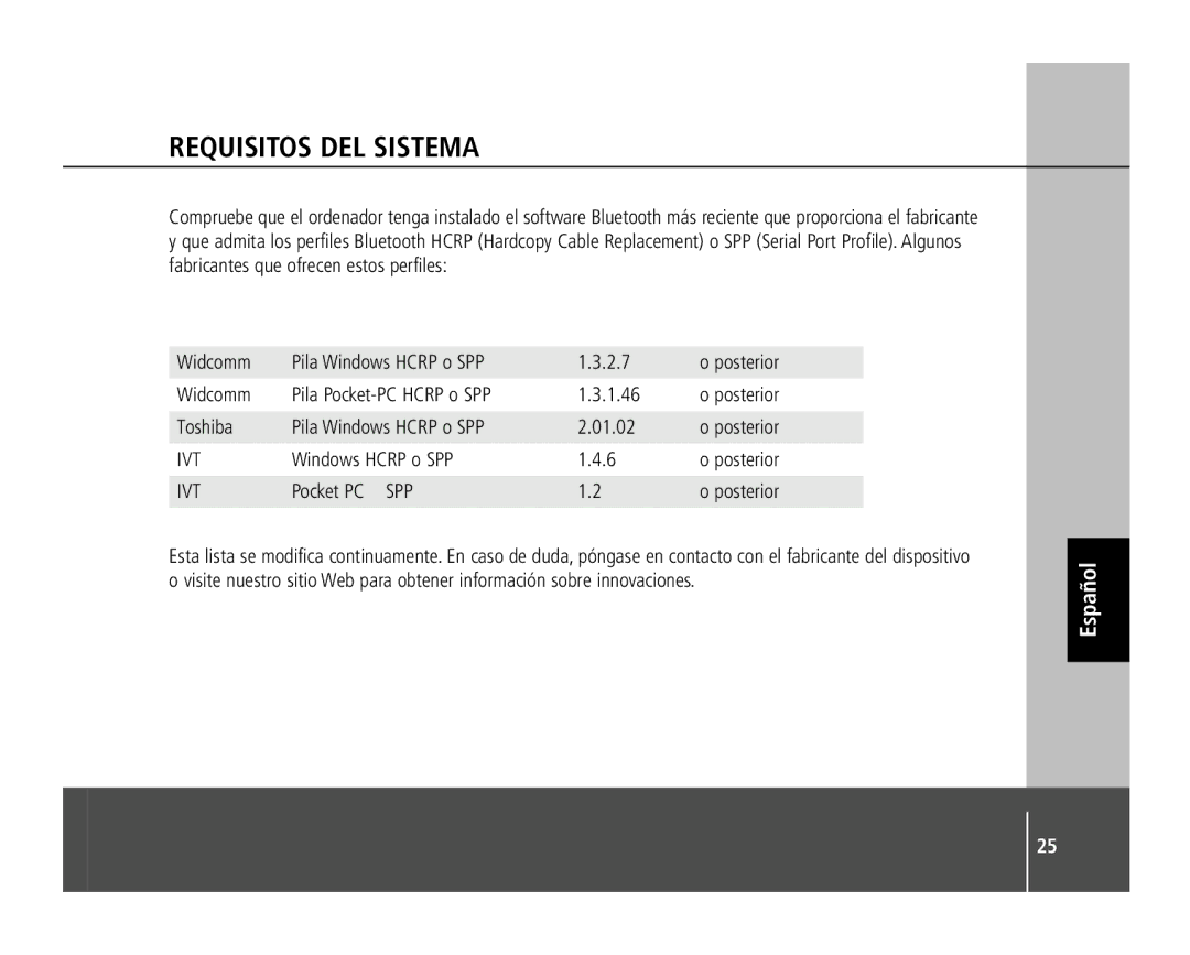 Anycom PM-400 quick start Requisitos DEL Sistema, Pocket PC SPP Posterior 