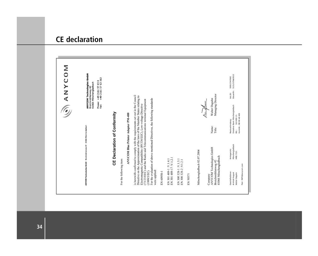 Anycom PM-400 quick start CE declaration 