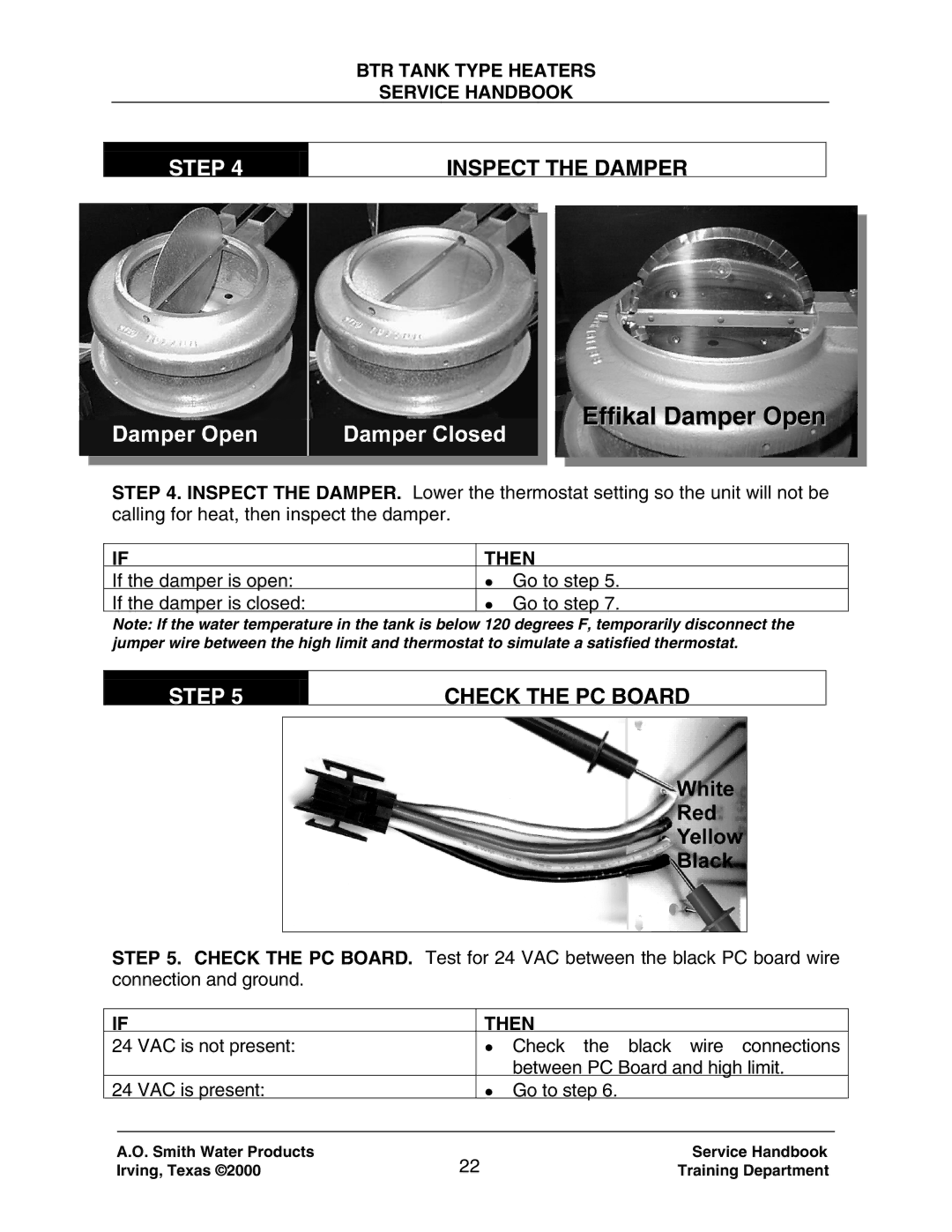 A.O. Smith 120 trough 500 manual Step Inspect the Damper, Step Check the PC Board 