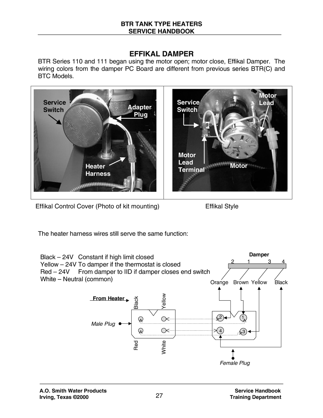 A.O. Smith 120 trough 500 manual Effikal Damper, Service SwitchAdapter 