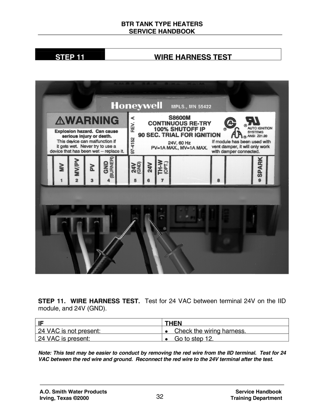 A.O. Smith 120 trough 500 manual Step Wire Harness Test 