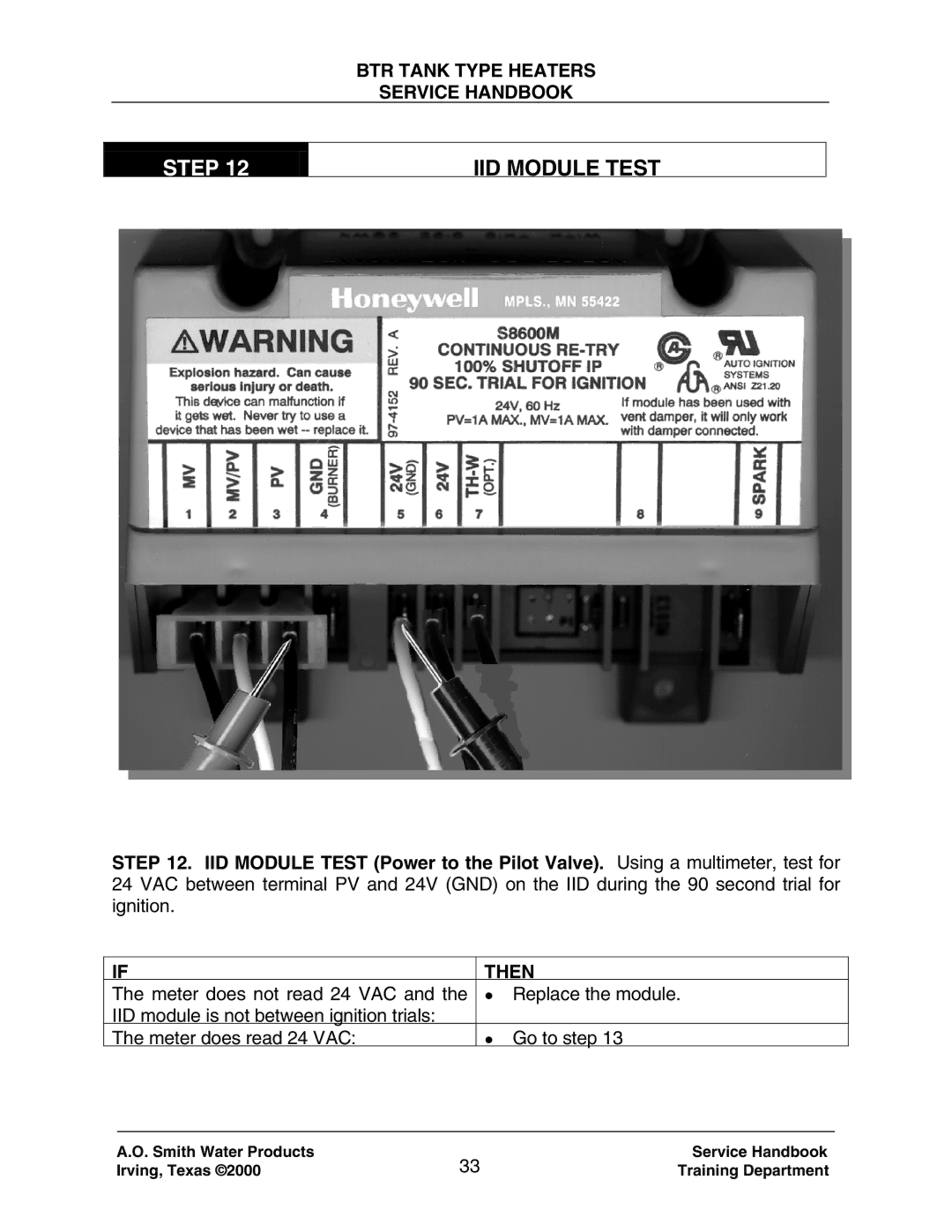 A.O. Smith 120 trough 500 manual Step IID Module Test 