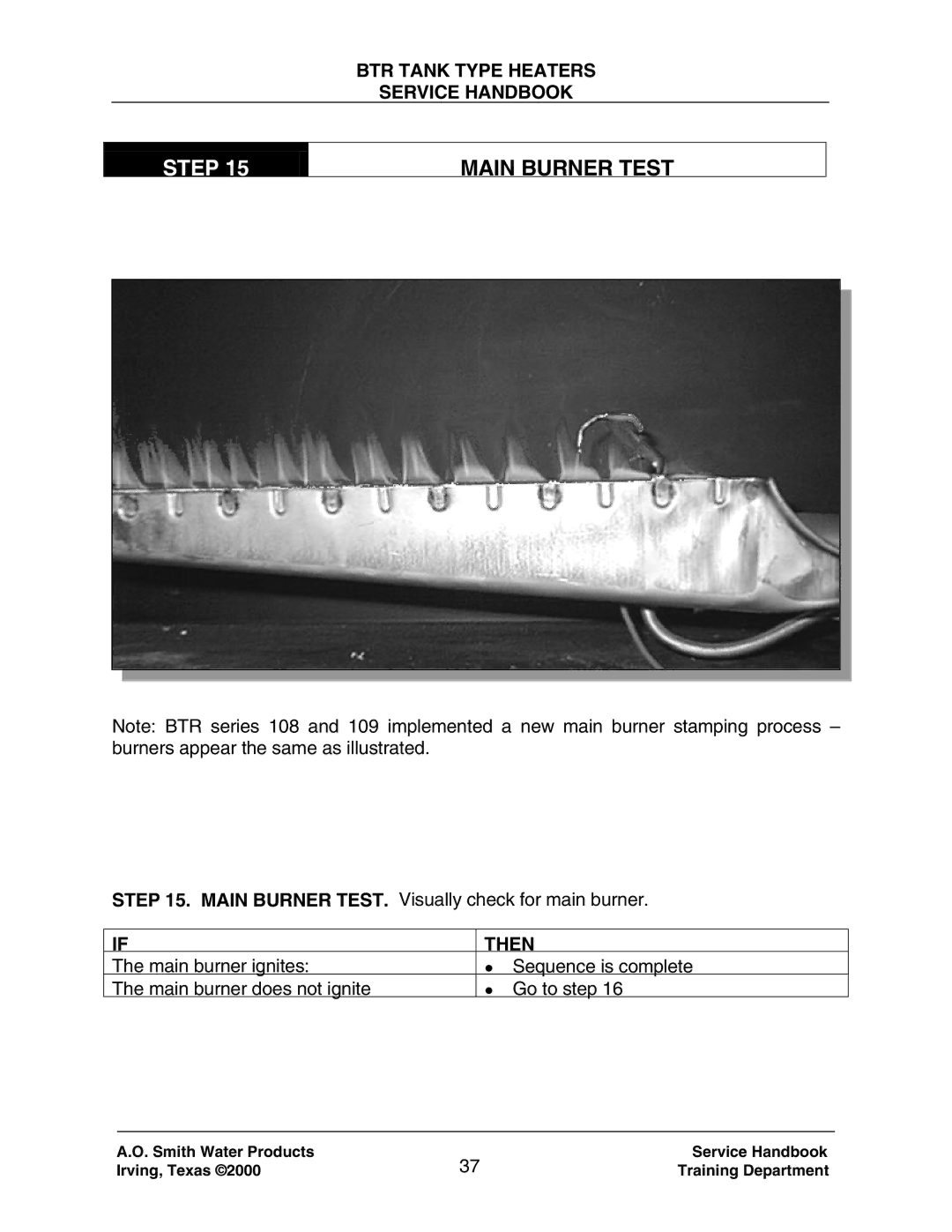 A.O. Smith 120 trough 500 manual Step Main Burner Test 