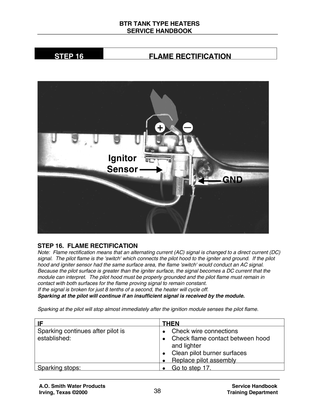 A.O. Smith 120 trough 500 manual Step Flame Rectification 