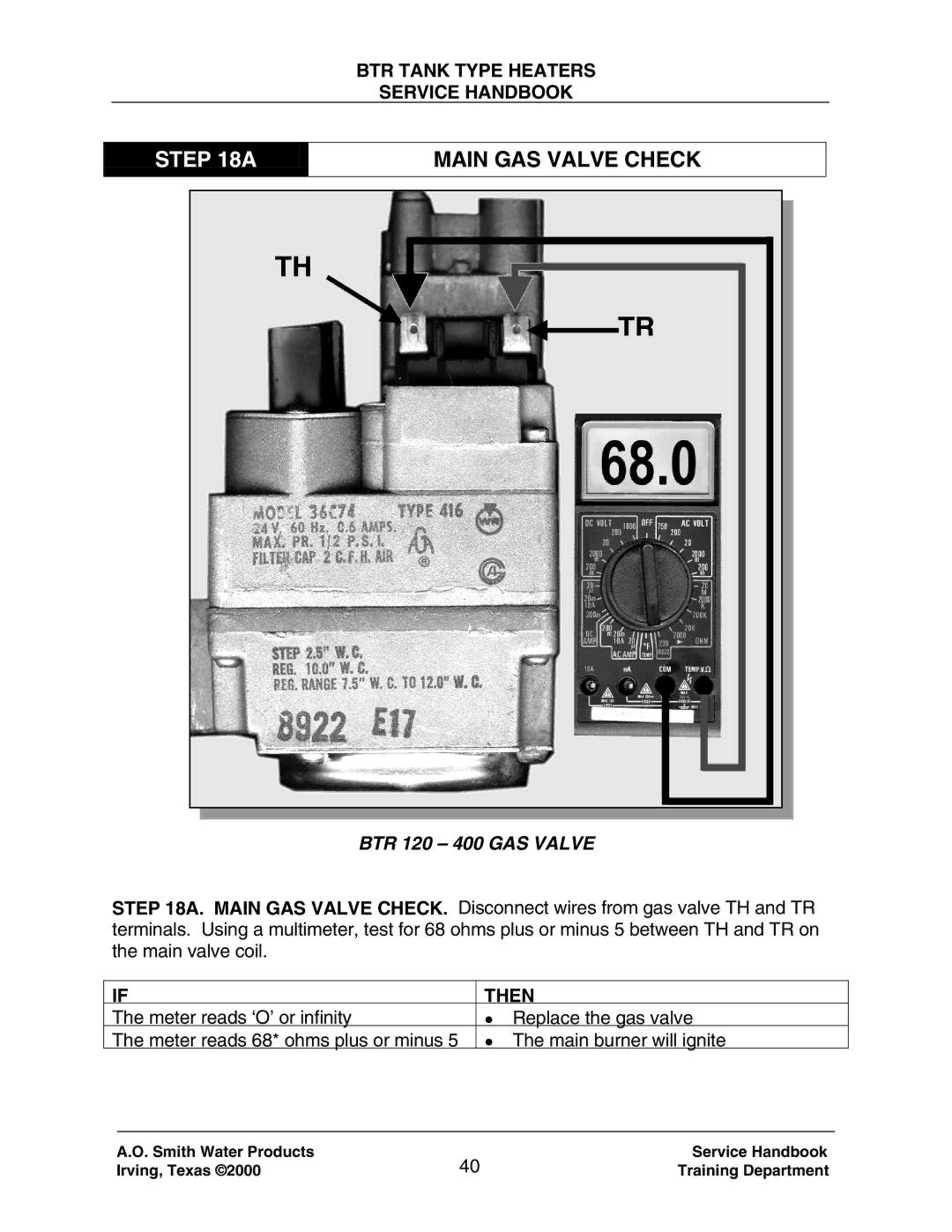 A.O. Smith 120 trough 500 manual Main GAS Valve Check 