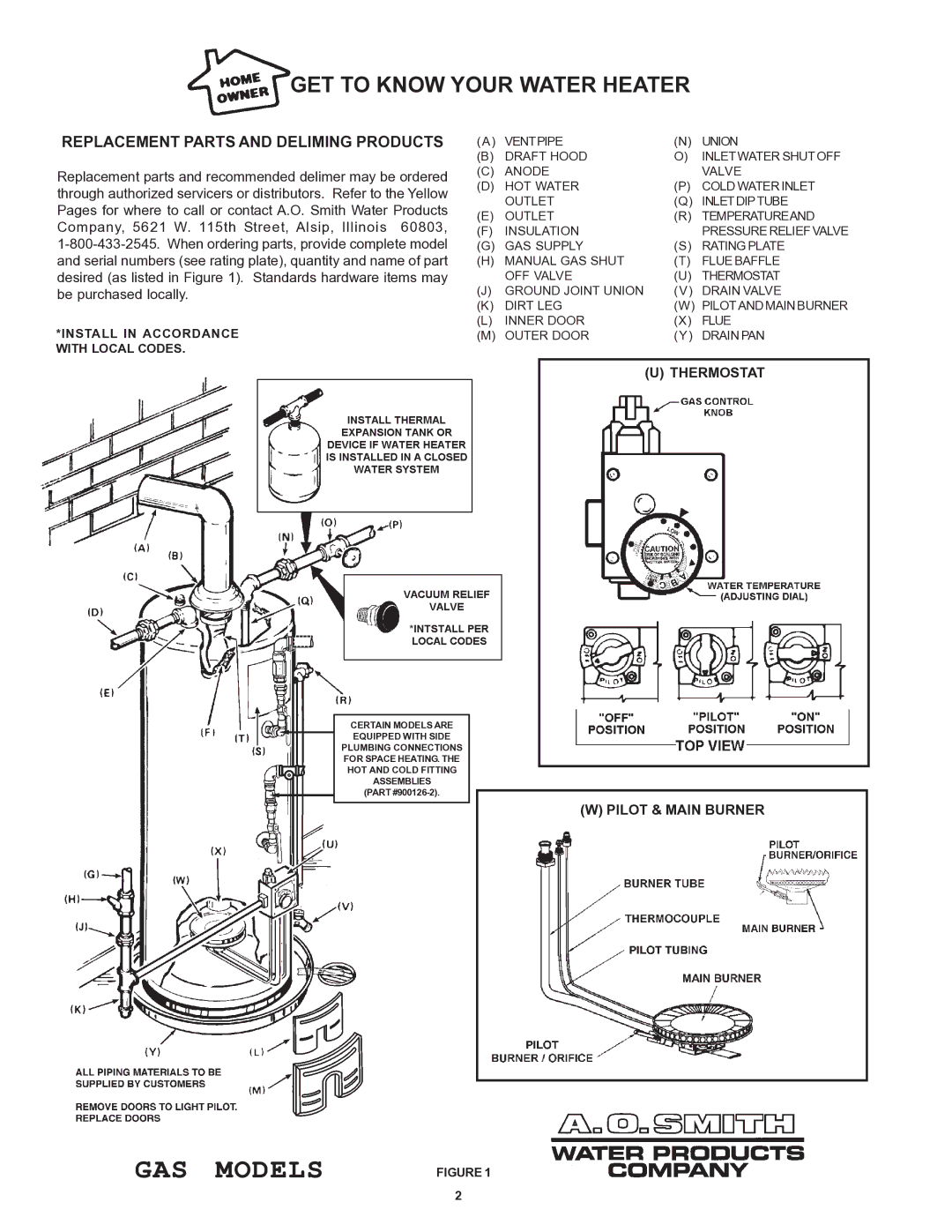 A.O. Smith 184769-000 owner manual GET to Know Your Water Heater, Replacement Parts and Deliming Products 