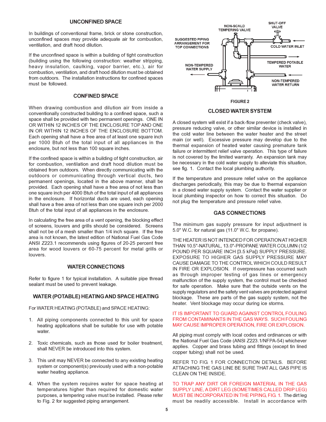 A.O. Smith 184769-000 Unconfined Space, Confined Space, Water Connections, Water Potable Heating and Space Heating 