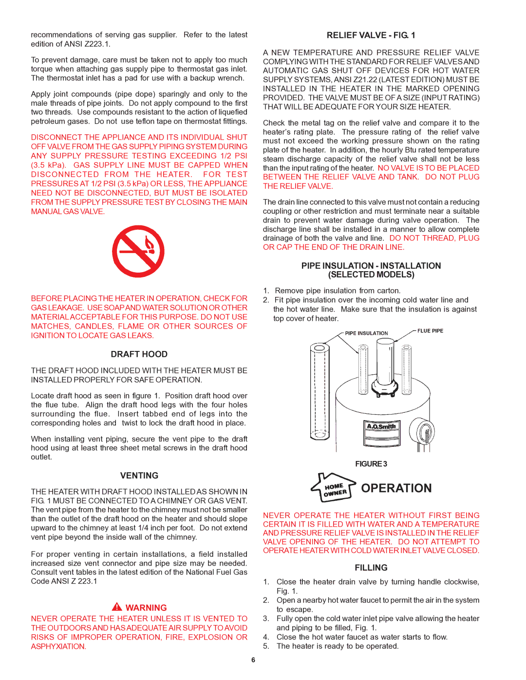 A.O. Smith 184769-000 owner manual Operation 