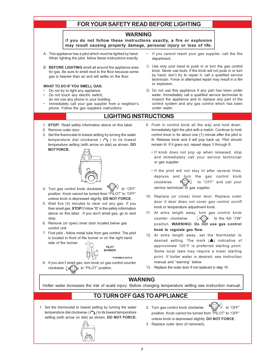 A.O. Smith 184769-000 owner manual What to do if YOU Smell GAS, Not Force 