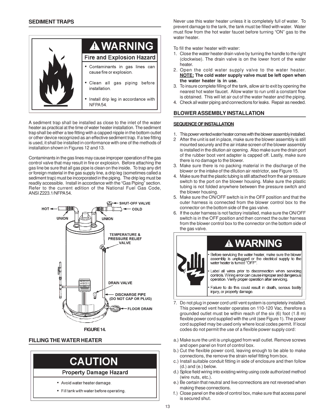 A.O. Smith 185363-001 Sediment Traps, Filling the Water Heater, Blower Assembly Installation, Sequenceofinstallation 