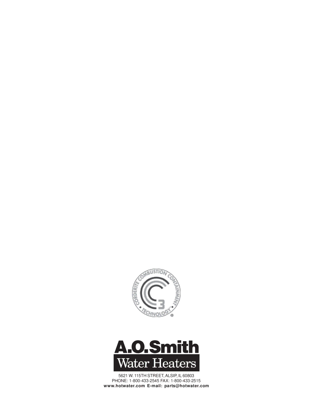 A.O. Smith 185363-001 instruction manual TH STREET, ALSIP, IL Phone 1-800-433-2545 FAX 