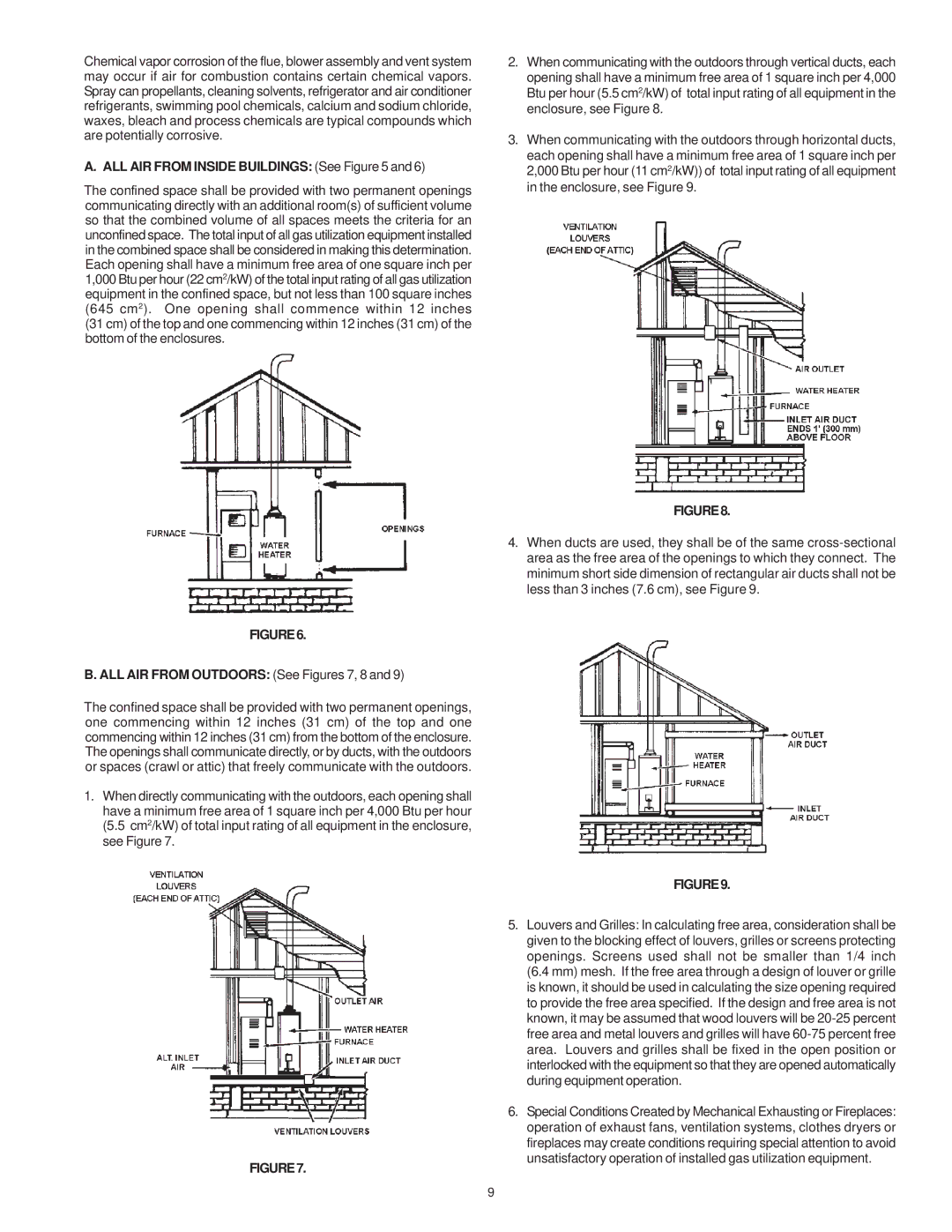 A.O. Smith 185363-001 instruction manual ALL AIR from Inside Buildings See, ALL AIR from Outdoors See Figures 7, 8 