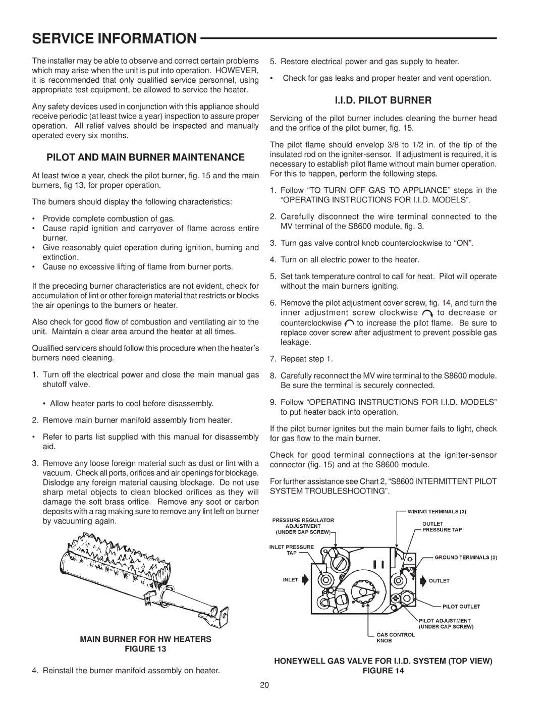 A.O. Smith 225M, 200M Service Information, Pilot and Main Burner Maintenance, D. Pilot Burner, Main Burner for HW Heaters 