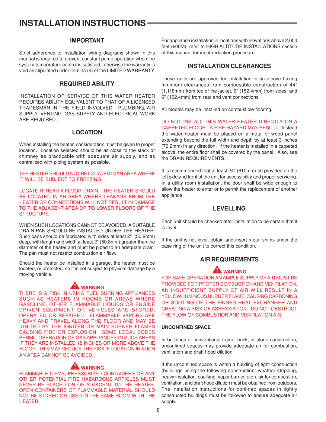 A.O. Smith 225M, 200M, HW-120M, 160M warranty Installation Instructions 